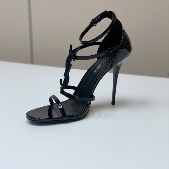 Saint Laurent Black Patent Leather Logo Sandals - Picture 5 of 9